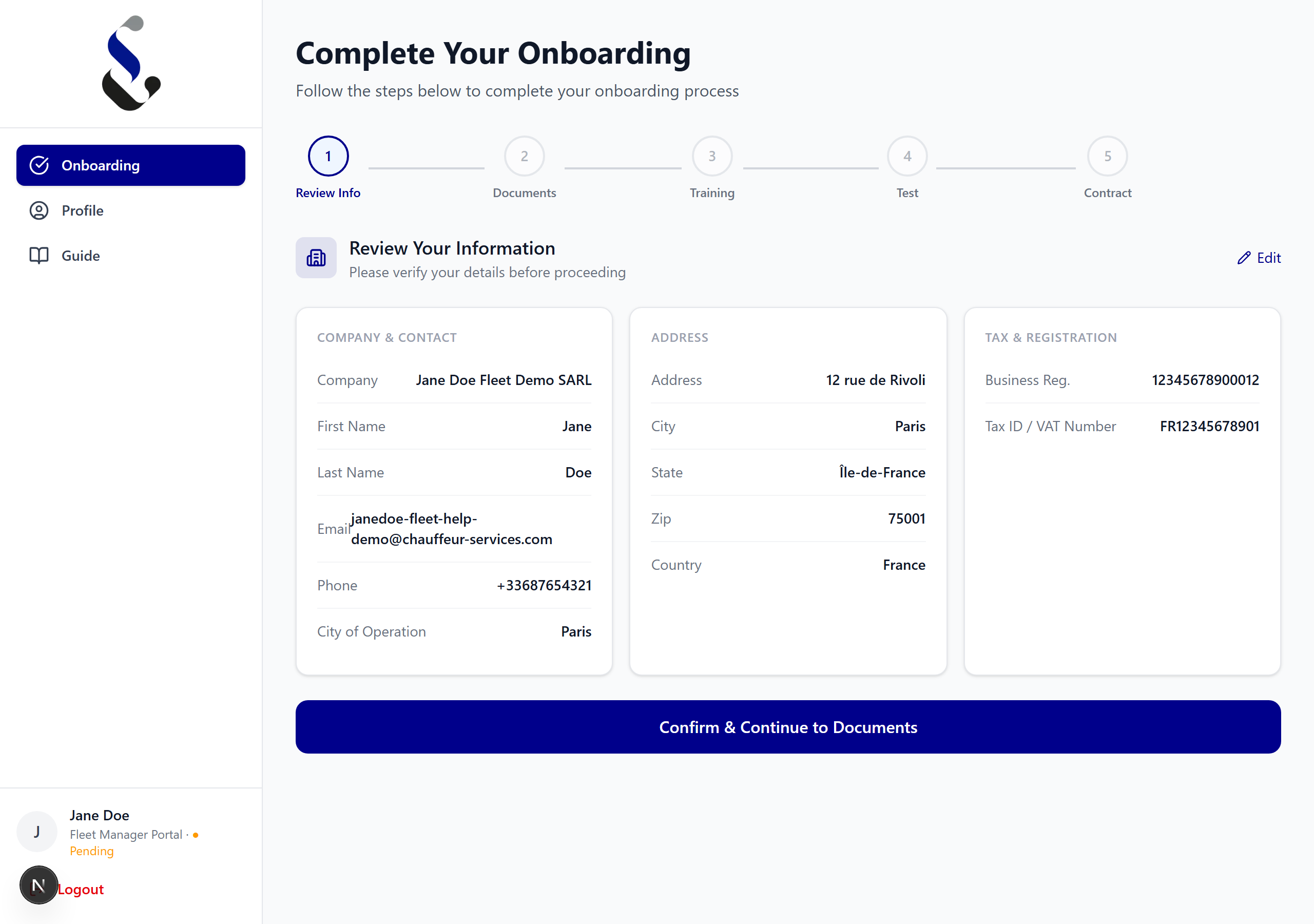 Step 2: Review your company information